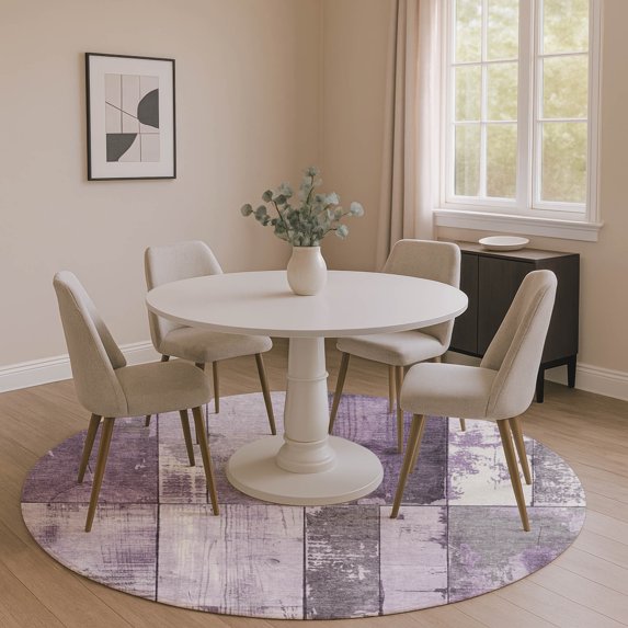 Addison Rugs Mayfield Premium Machine Washable Transitional Geometric Purple Round Rug, 8' x 8'