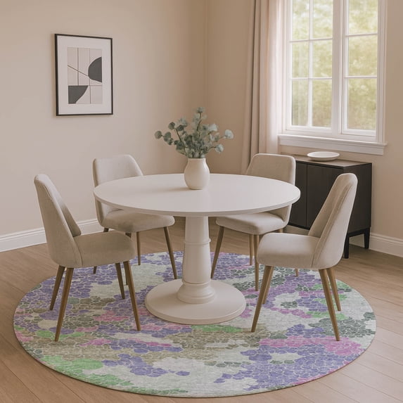 Addison Rugs Mayfield Premium Machine Washable Transitional Geometric Purple Round Rug, 8' x 8'