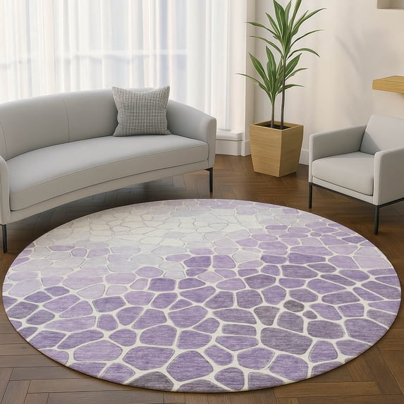 Addison Rugs Mayfield Premium Machine Washable Transitional Geometric Purple Round Rug, 8' x 8'