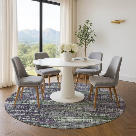 Addison Rugs Mayfield Premium Machine Washable Transitional Geometric Purple Round Rug, 8' x 8'