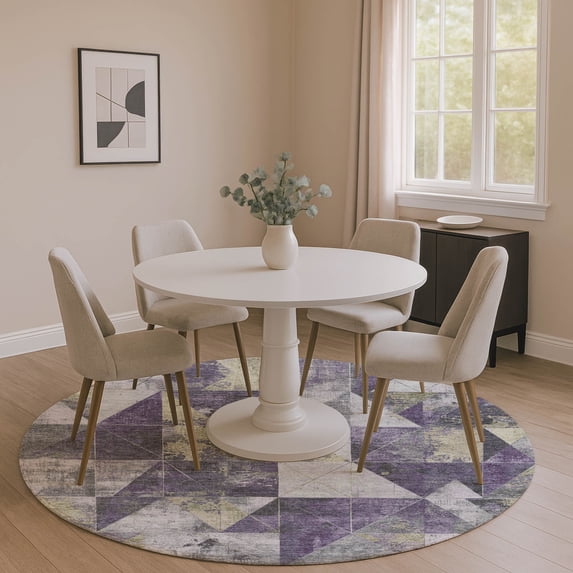 Addison Rugs Mayfield Premium Machine Washable Transitional Geometric Purple Round Rug, 8' x 8'