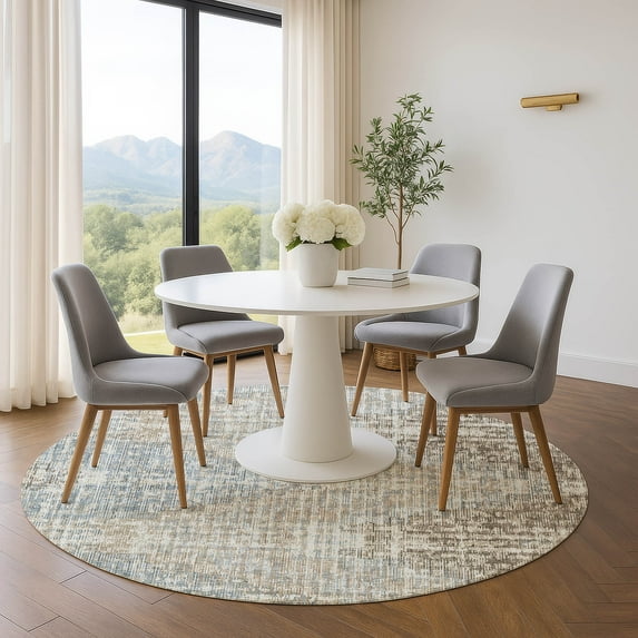 Addison Rugs Mayfield Premium Machine Washable Transitional Geometric Putty Round Rug, 8' x 8'
