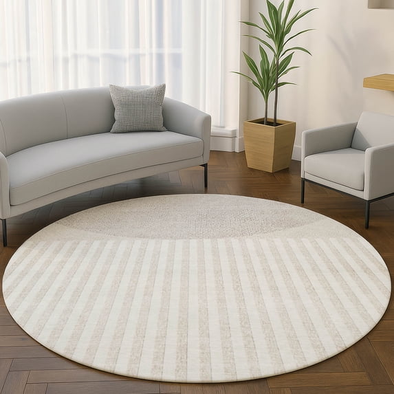 Addison Rugs Mayfield Premium Machine Washable Transitional Geometric Putty Round Rug, 8' x 8'