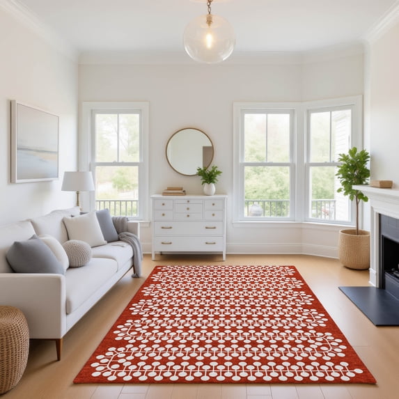 Addison Rugs Mayfield Premium Machine Washable Transitional Geometric Red Rectangle Rug, 8' x 10'