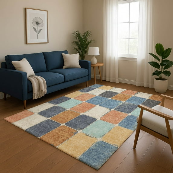 Addison Rugs Mayfield Premium Machine Washable Transitional Geometric Rust Rectangle Rug, 3' x 5'