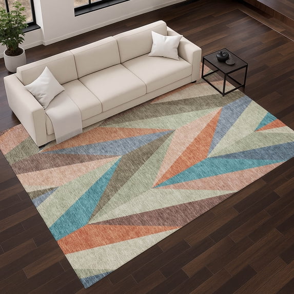 Addison Rugs Mayfield Premium Machine Washable Transitional Geometric Sage Rectangle Rug, 3' x 5'