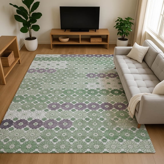 Addison Rugs Mayfield Premium Machine Washable Transitional Geometric Sage Rectangle Rug, 9' x 12'