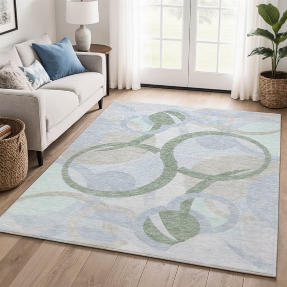 Addison Rugs Mayfield Premium Machine Washable Transitional Geometric Sage Rectangle Rug, 9' x 12'