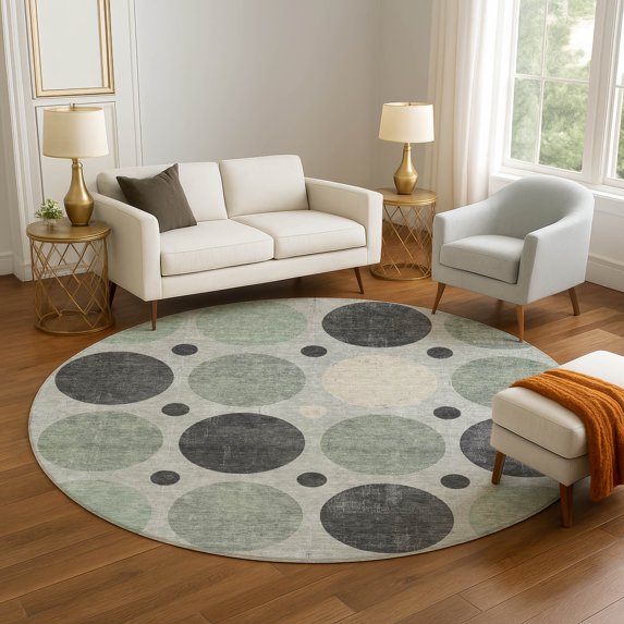 Addison Rugs Mayfield Premium Machine Washable Transitional Geometric Sage Round Rug, 8' x 8'
