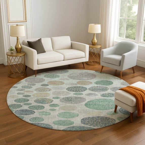 Addison Rugs Mayfield Premium Machine Washable Transitional Geometric Sage Round Rug, 8' x 8'