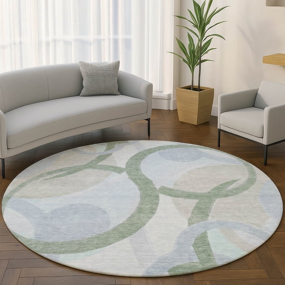 Addison Rugs Mayfield Premium Machine Washable Transitional Geometric Sage Round Rug, 8' x 8'