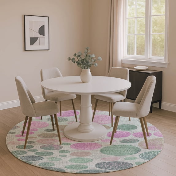 Addison Rugs Mayfield Premium Machine Washable Transitional Geometric Sage Round Rug, 8' x 8'
