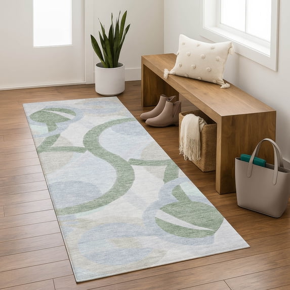 Addison Rugs Mayfield Premium Machine Washable Transitional Geometric Sage Runner Rug, 2'3" x 7'6"