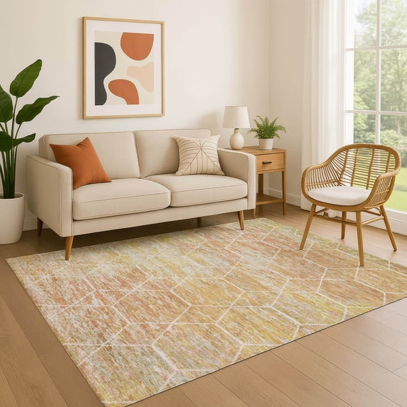 Addison Rugs Mayfield Premium Machine Washable Transitional Geometric Salmon Rectangle Rug, 5' x 7'6"