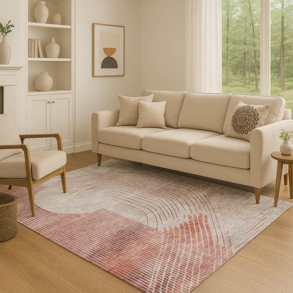Addison Rugs Mayfield Premium Machine Washable Transitional Geometric Salmon Rectangle Rug, 8' x 10'