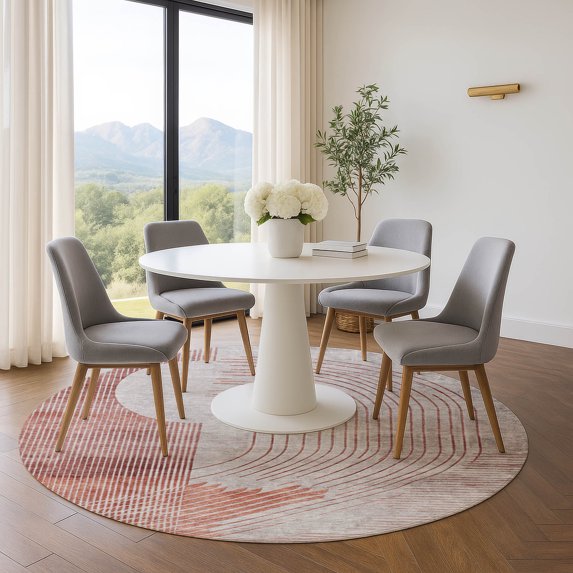 Addison Rugs Mayfield Premium Machine Washable Transitional Geometric Salmon Round Rug, 8' x 8'