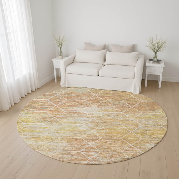 Addison Rugs Mayfield Premium Machine Washable Transitional Geometric Salmon Round Rug, 8' x 8'