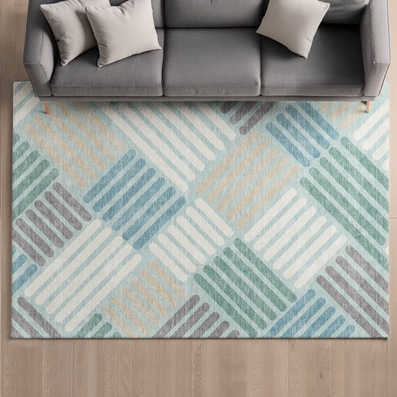 Addison Rugs Mayfield Premium Machine Washable Transitional Geometric Seafoam Rectangle Rug, 3' x 5'