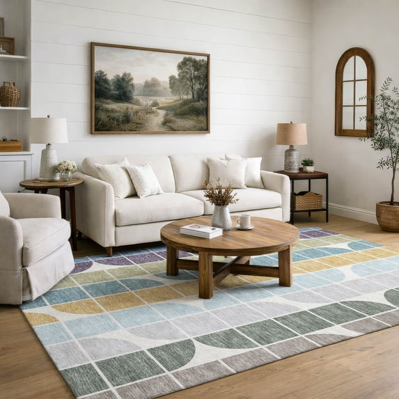 Addison Rugs Mayfield Premium Machine Washable Transitional Geometric Seafoam Rectangle Rug, 8' x 10'