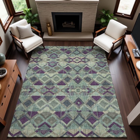 Addison Rugs Mayfield Premium Machine Washable Transitional Geometric Seafoam Rectangle Rug, 8' x 10'
