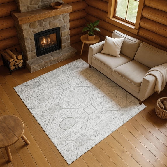 Addison Rugs Mayfield Premium Machine Washable Transitional Geometric Silver Rectangle Rug, 2'6" x 3'10"