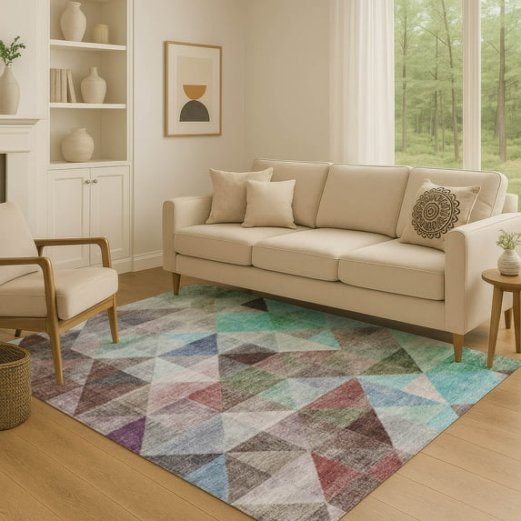 Addison Rugs Mayfield Premium Machine Washable Transitional Geometric Silver Rectangle Rug, 5' x 7'6"
