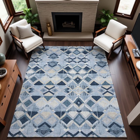 Addison Rugs Mayfield Premium Machine Washable Transitional Geometric Sky Rectangle Rug, 9' x 12'