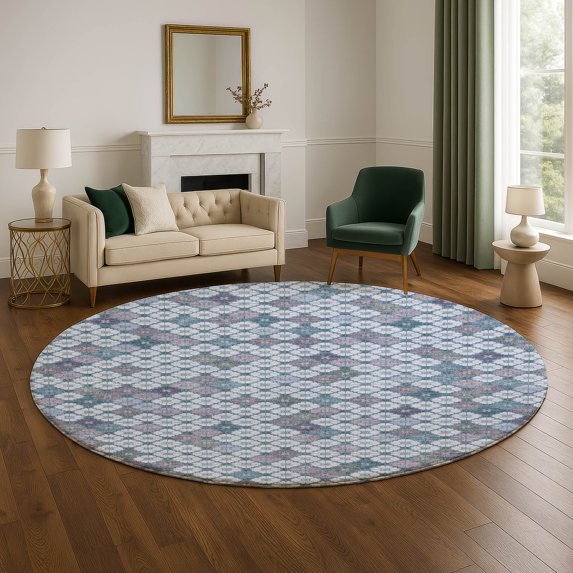 Addison Rugs Mayfield Premium Machine Washable Transitional Geometric Sky Round Rug, 8' x 8'