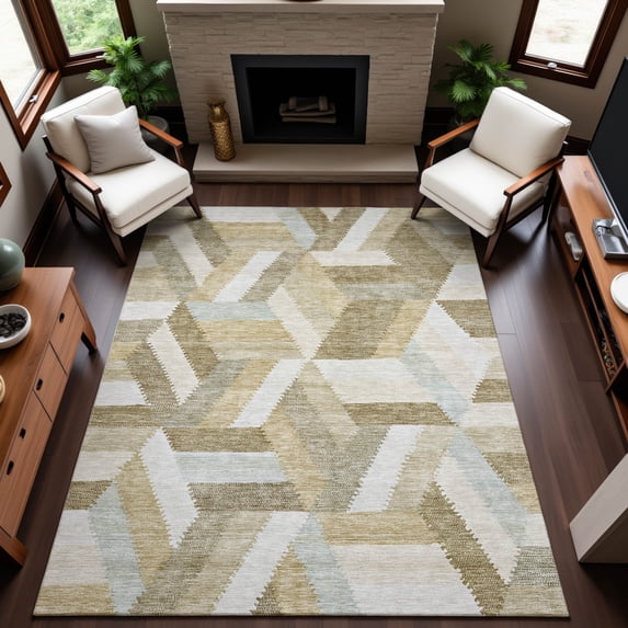 Addison Rugs Mayfield Premium Machine Washable Transitional Geometric Tan Rectangle Rug, 10' x 14'