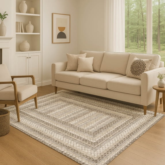 Addison Rugs Mayfield Premium Machine Washable Transitional Geometric Taupe Rectangle Rug, 10' x 14'