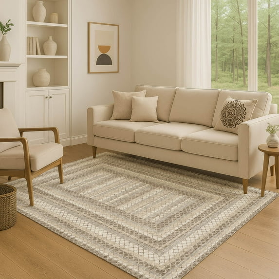 Addison Rugs Mayfield Premium Machine Washable Transitional Geometric Taupe Rectangle Rug, 2'6" x 3'10"