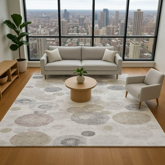 Addison Rugs Mayfield Premium Machine Washable Transitional Geometric Taupe Rectangle Rug, 3' x 5'