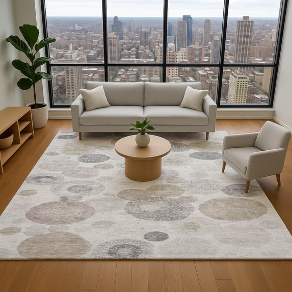 Addison Rugs Mayfield Premium Machine Washable Transitional Geometric Taupe Rectangle Rug, 5' x 7'6"