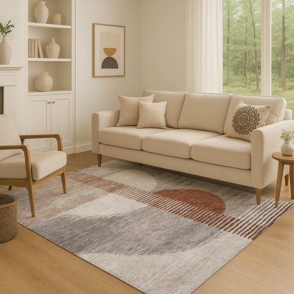 Addison Rugs Mayfield Premium Machine Washable Transitional Geometric Taupe Rectangle Rug, 8' x 10'