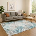 thumbnail image 1 of Addison Rugs Mayfield Premium Machine Washable Transitional Geometric Teal Rectangle Rug, 10' X 14' Machine Washable Transitional Geometric Teal Oversized Sherpa Throw Blanket, 1 of 6
