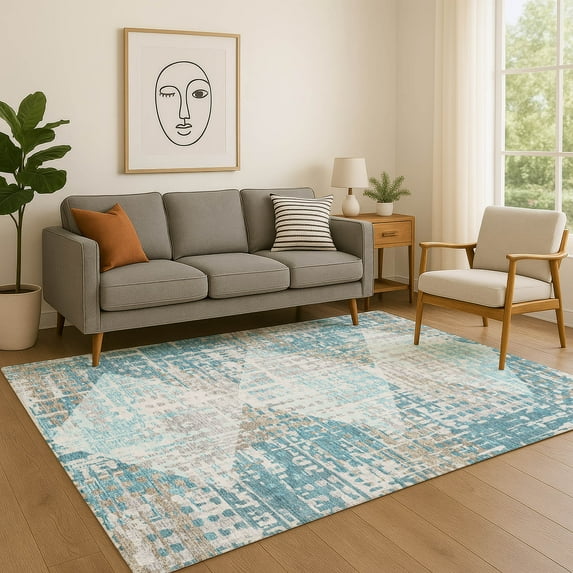 Addison Rugs Mayfield Premium Machine Washable Transitional Geometric Teal Rectangle Rug, 10' X 14' Machine Washable Transitional Geometric Teal Oversized Sherpa Throw Blanket
