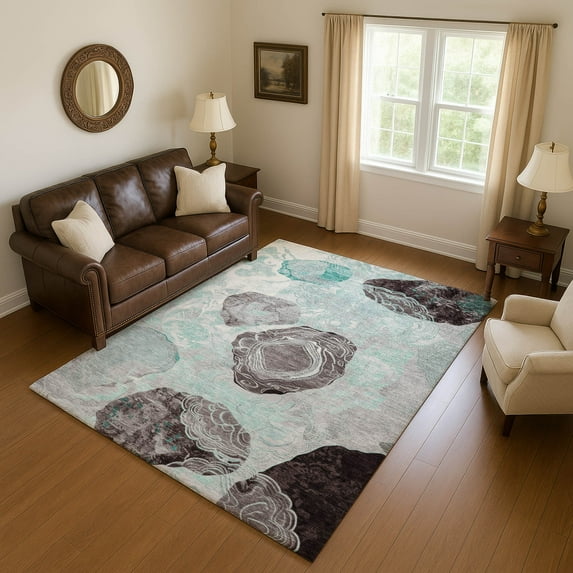 Addison Rugs Mayfield Premium Machine Washable Transitional Geometric Teal Rectangle Rug, 10' x 14'
