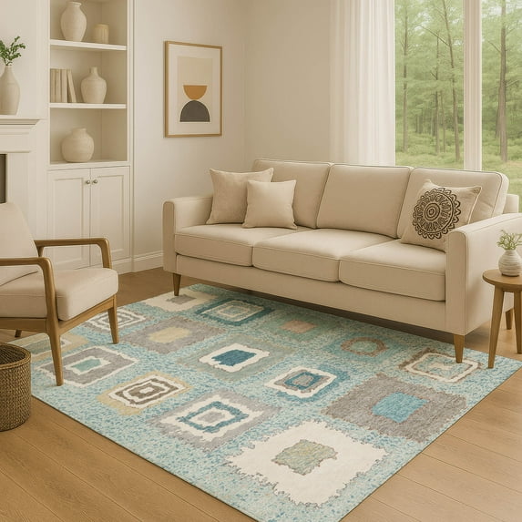 Addison Rugs Mayfield Premium Machine Washable Transitional Geometric Teal Rectangle Rug, 10' x 14'