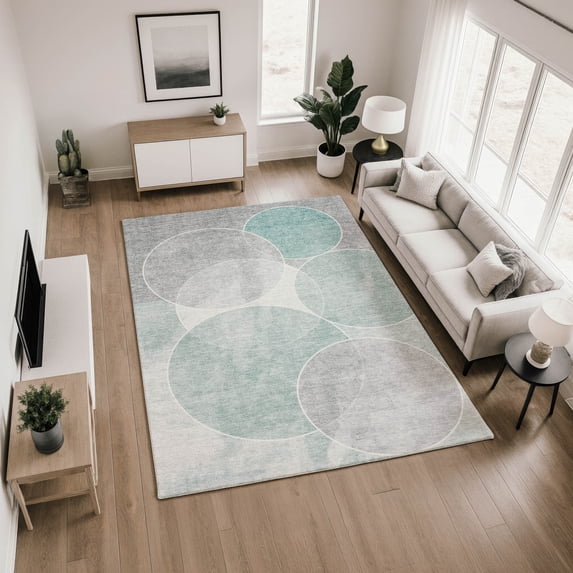 Addison Rugs Mayfield Premium Machine Washable Transitional Geometric Teal Rectangle Rug, 10' x 14'
