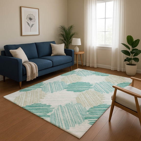Addison Rugs Mayfield Premium Machine Washable Transitional Geometric Teal Rectangle Rug, 10' x 14'