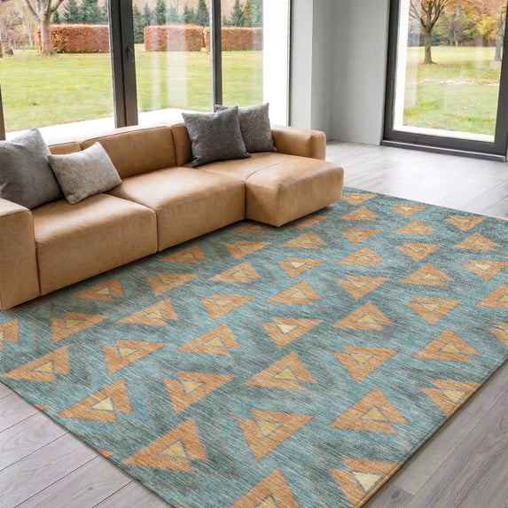 Addison Rugs Mayfield Premium Machine Washable Transitional Geometric Teal Rectangle Rug, 10' x 14'
