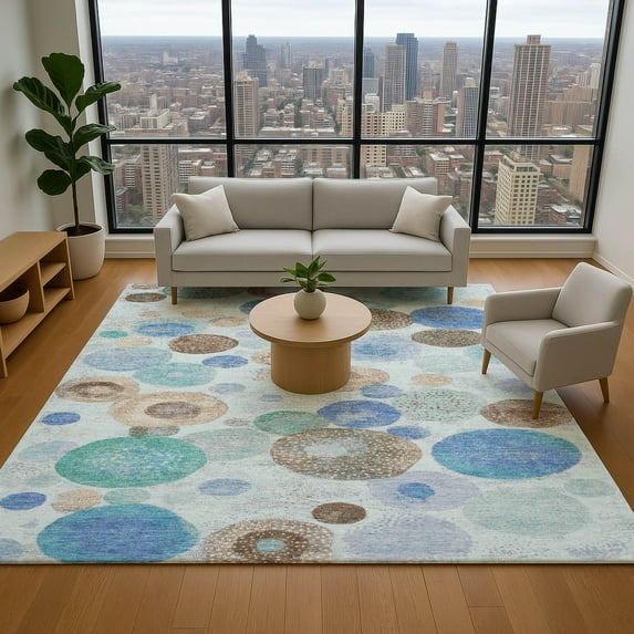 Addison Rugs Mayfield Premium Machine Washable Transitional Geometric Teal Rectangle Rug, 10' x 14'