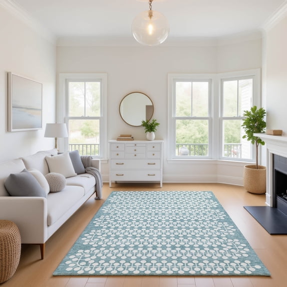 Addison Rugs Mayfield Premium Machine Washable Transitional Geometric Teal Rectangle Rug, 10' x 14'