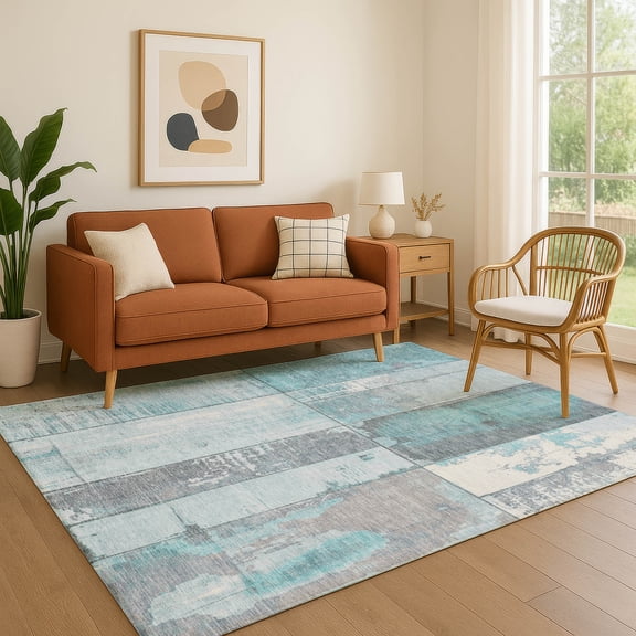 Addison Rugs Mayfield Premium Machine Washable Transitional Geometric Teal Rectangle Rug, 10' x 14'
