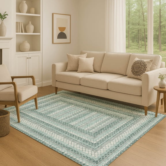 Addison Rugs Mayfield Premium Machine Washable Transitional Geometric Teal Rectangle Rug, 10' x 14'