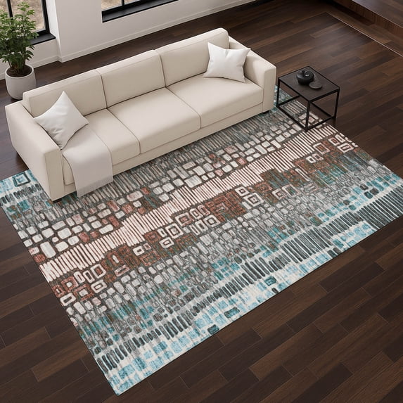 Addison Rugs Mayfield Premium Machine Washable Transitional Geometric Teal Rectangle Rug, 10' x 14'