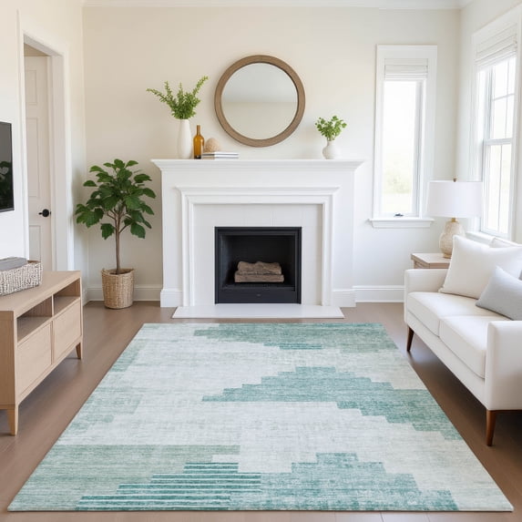 Addison Rugs Mayfield Premium Machine Washable Transitional Geometric Teal Rectangle Rug, 3' x 5'