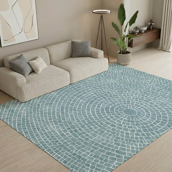 Addison Rugs Mayfield Premium Machine Washable Transitional Geometric Teal Rectangle Rug, 3' x 5'