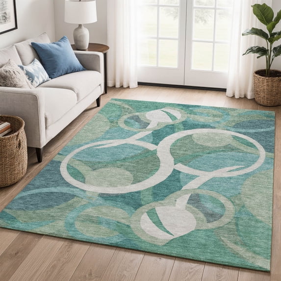 Addison Rugs Mayfield Premium Machine Washable Transitional Geometric Teal Rectangle Rug, 3' x 5'
