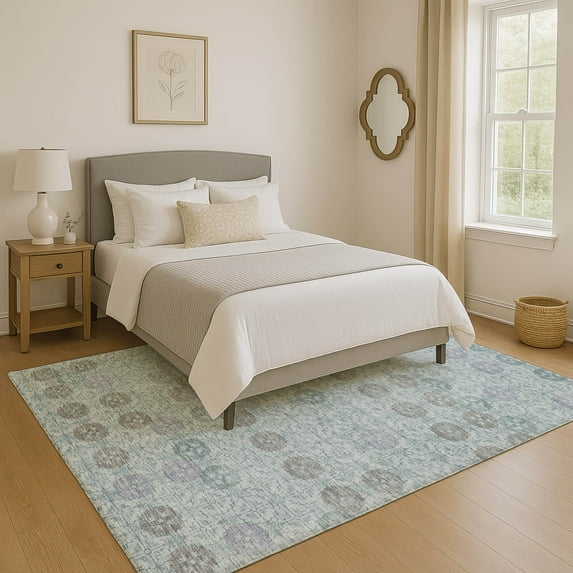Addison Rugs Mayfield Premium Machine Washable Transitional Geometric Teal Rectangle Rug, 3' x 5'